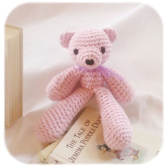 small teddy bear stuffed animal soft pink crochet plush amigurumi cotton yarn handmade