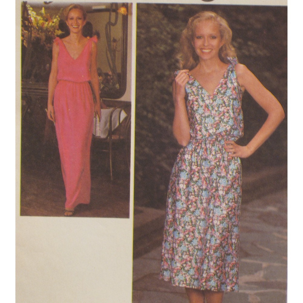 Tie Shoulder Dress Pattern, Blouson Top, Long or Short, Sleeveless, Pullover, Vintage 1970s Simplicity No. 8955 Size 10 Bust 32.5" 83cm