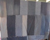 Recycled Jeans Quilt Picnic Blanket Tablecloth 88 X 60 inches Concert Seating Camping Twin or Full Bedding Comforter