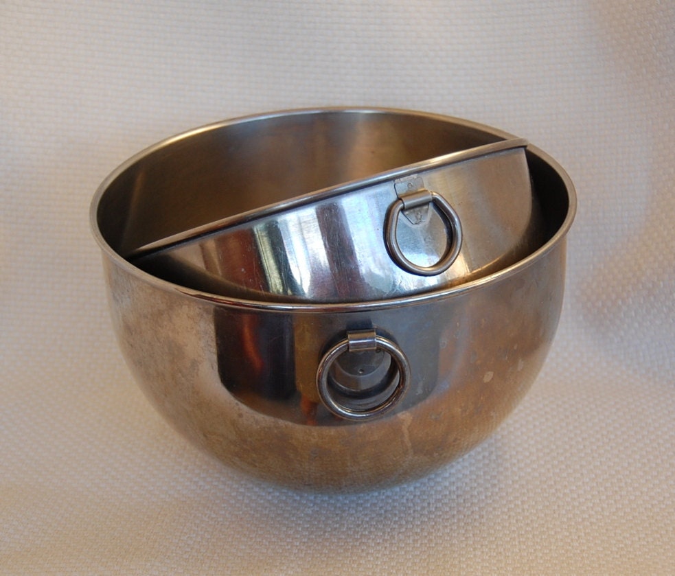 Vintage Revere Ware Large Stainless Steel Mixing Bowls with Handles set of 2