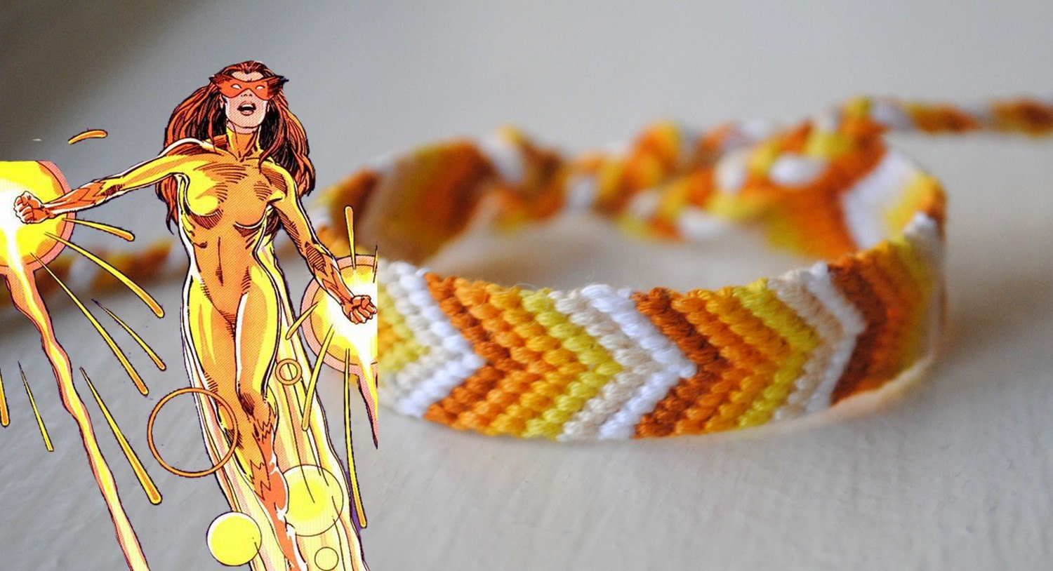 Firestar - 6-Strand Yellow Woven Chevron Bracelet - AnastasiaGarcia
