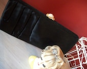 Clutch Purse formal Black Satin and RHINESTONE