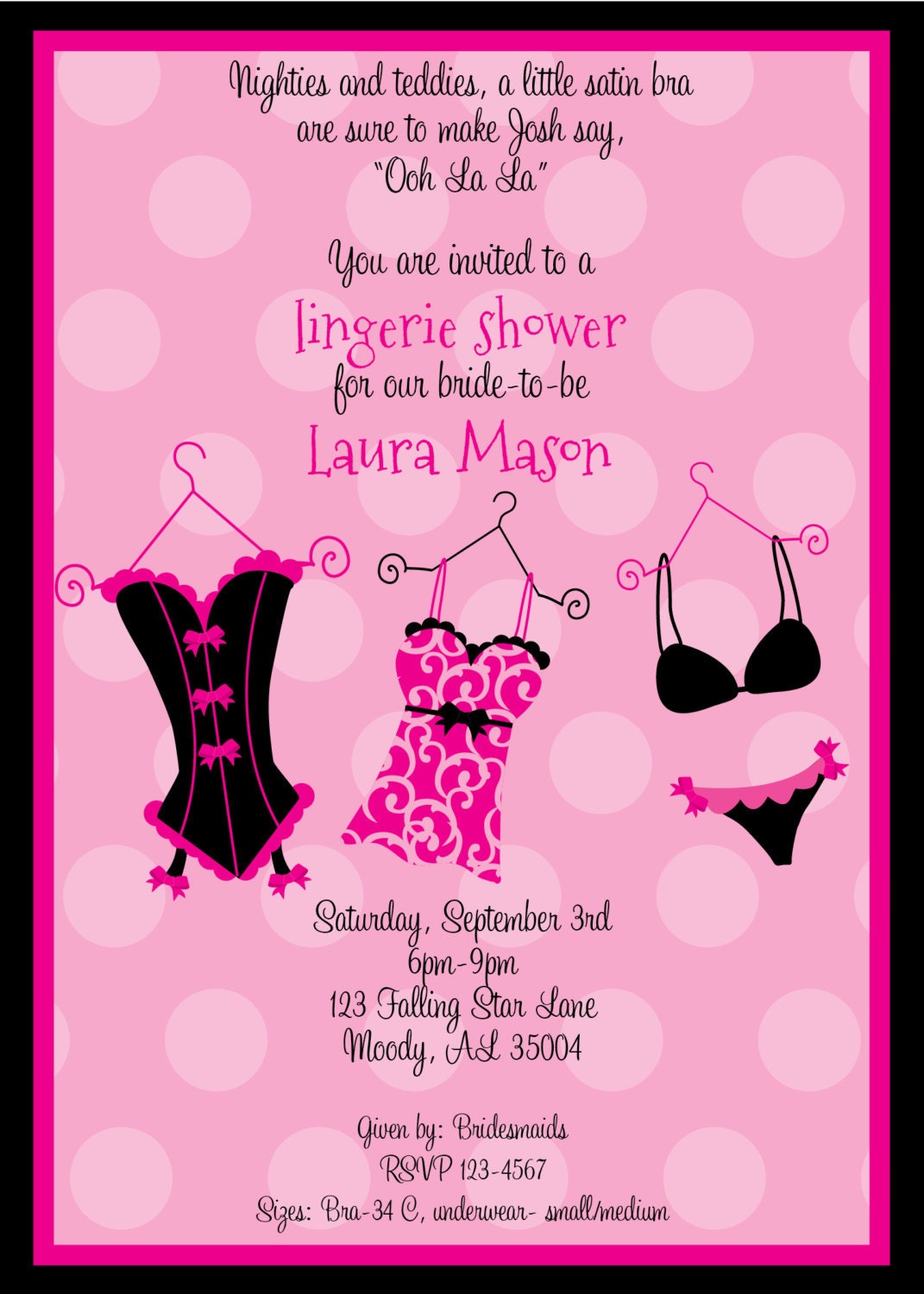 Funky Pink Lingerie shower invitation by lilypadboutiquestore