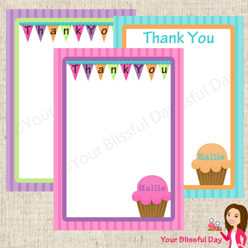 PRINTABLE Bright Cupcake Party Thank You Cards (Personalized & Customizable) Il_570xn