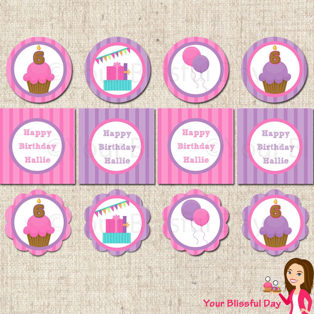 PRINTABLE Bright Cupcake Party Circles (Customizable) Il_570xn