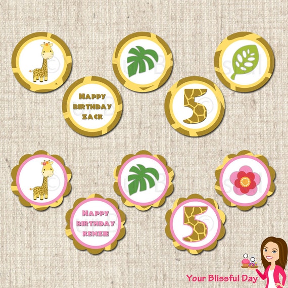 PRINTABLE Giraffe Party Circles (Personalized Boy or Girl) Il_570xn