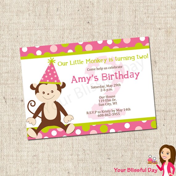 PRINTABLE Girl Monkey Party Invitations Il_570xn