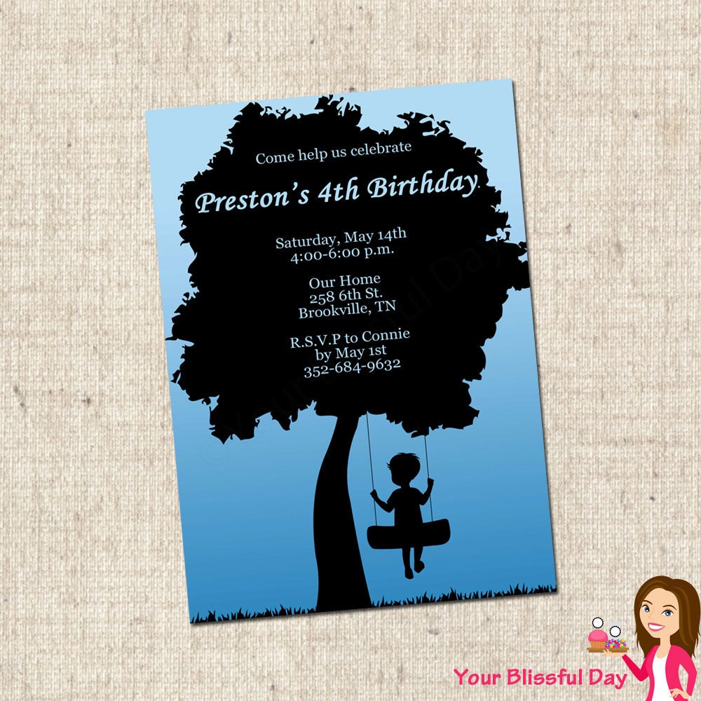 PRINTABLE Swinging Boy Silhouette Party Invitations Il_570xn
