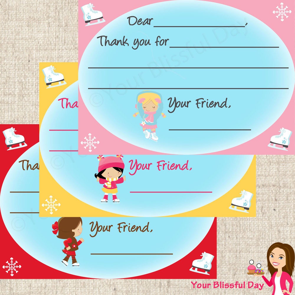 PRINTABLE Girl Ice Skating Fill-in-the-Blank Thank You Cards Il_570xn