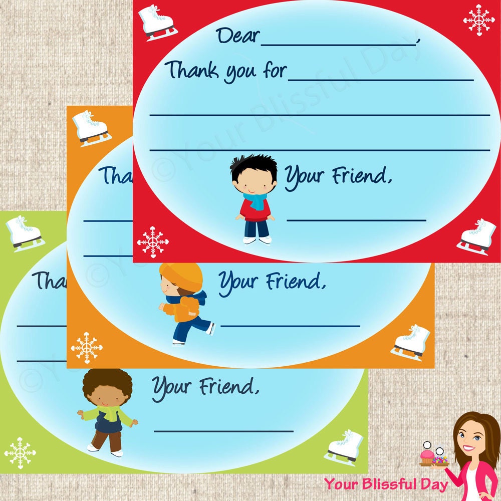 PRINTABLE Boy Ice Skating Fill-in-the-Blank Thank You Cards Il_570xn