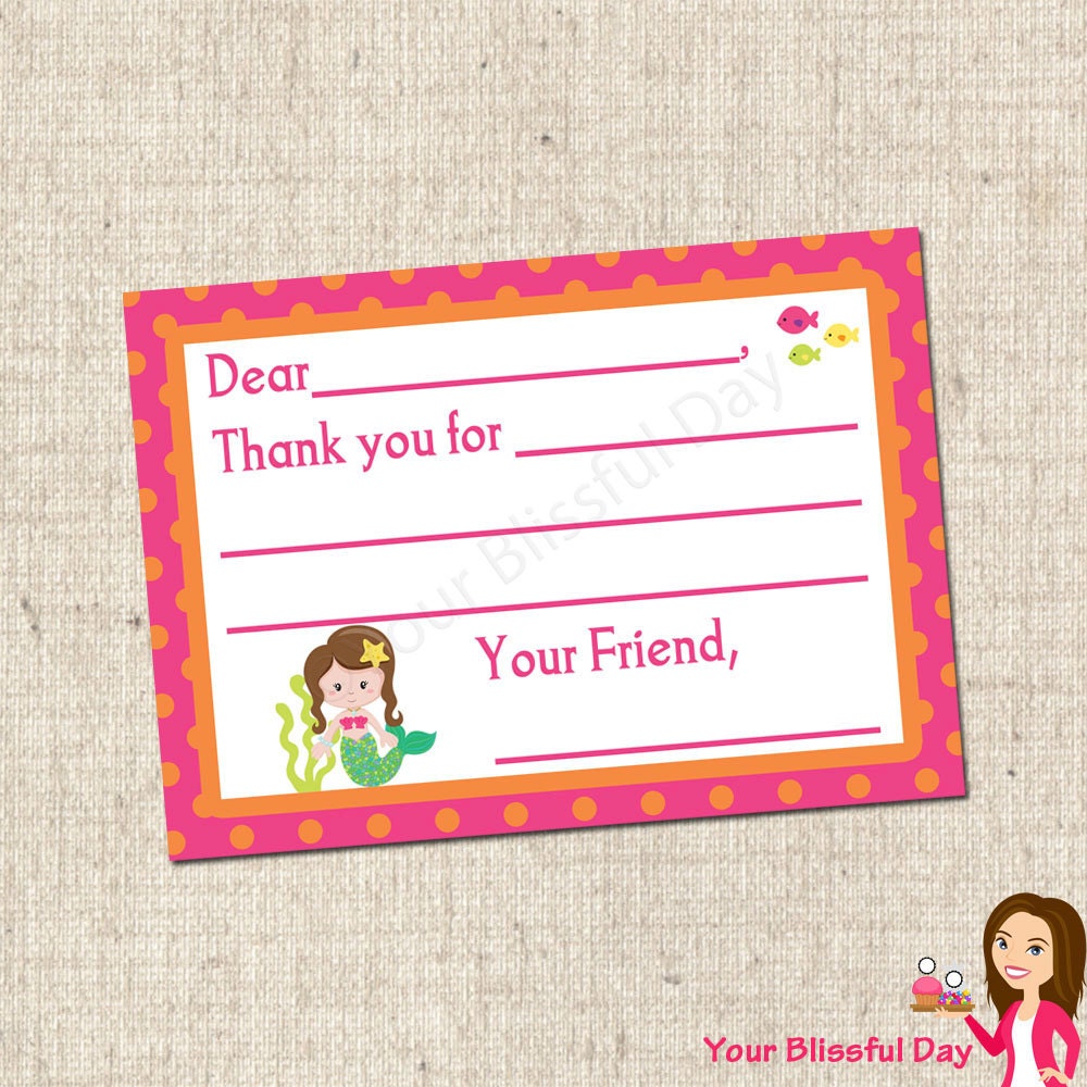 PRINTABLE Mermaid Fill-in-the-Blank Thank You Cards Il_570xn