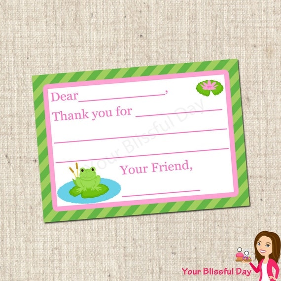 PRINTABLE Girl Frog Fill-in-the-Blank Thank You Cards Il_570xn