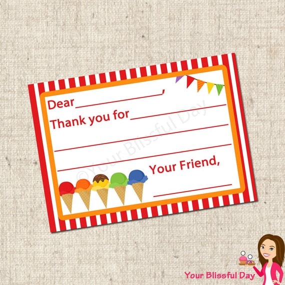 PRINTABLE Ice Cream Party Fill-in-the-Blank Thank You Cards Il_570xn