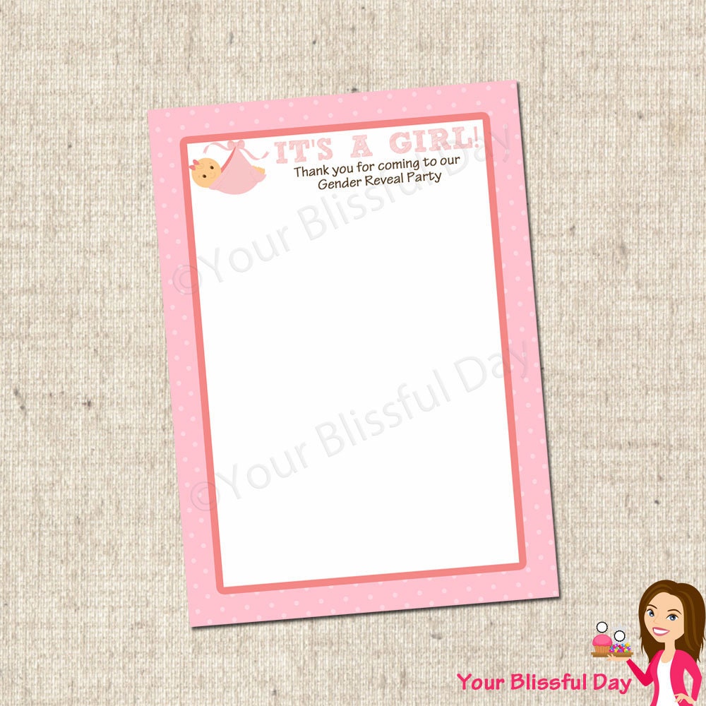 PRINTABLE Girl Gender Reveal Baby Shower Thank You Cards Il_570xn