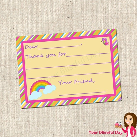 PRINTABLE Girl Rainbow Fill-in-the-Blank Thank You Cards Il_570xn