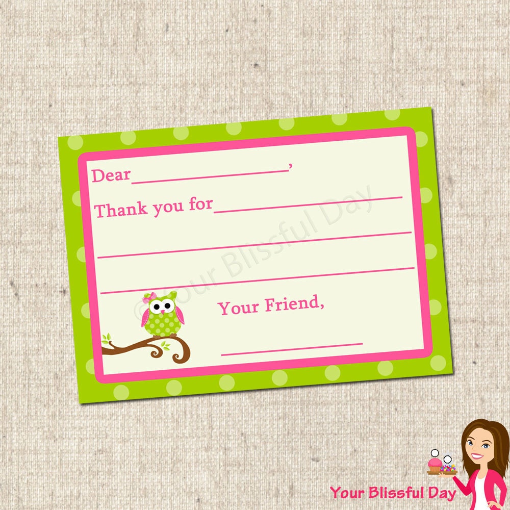 PRINTABLE Girl Owl Fill-in-the-Blank Thank You Cards Il_570xn