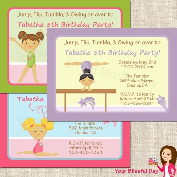 PRINTABLE Girl Gymnast Party Invitations (Character of your choice) Il_570xn