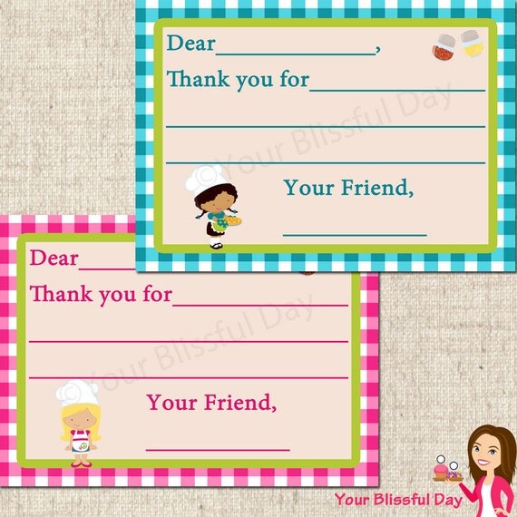 PRINTABLE Girl Pizza Party Fill-in-the-Blank Thank You Cards (Character of your choice) Il_570xn