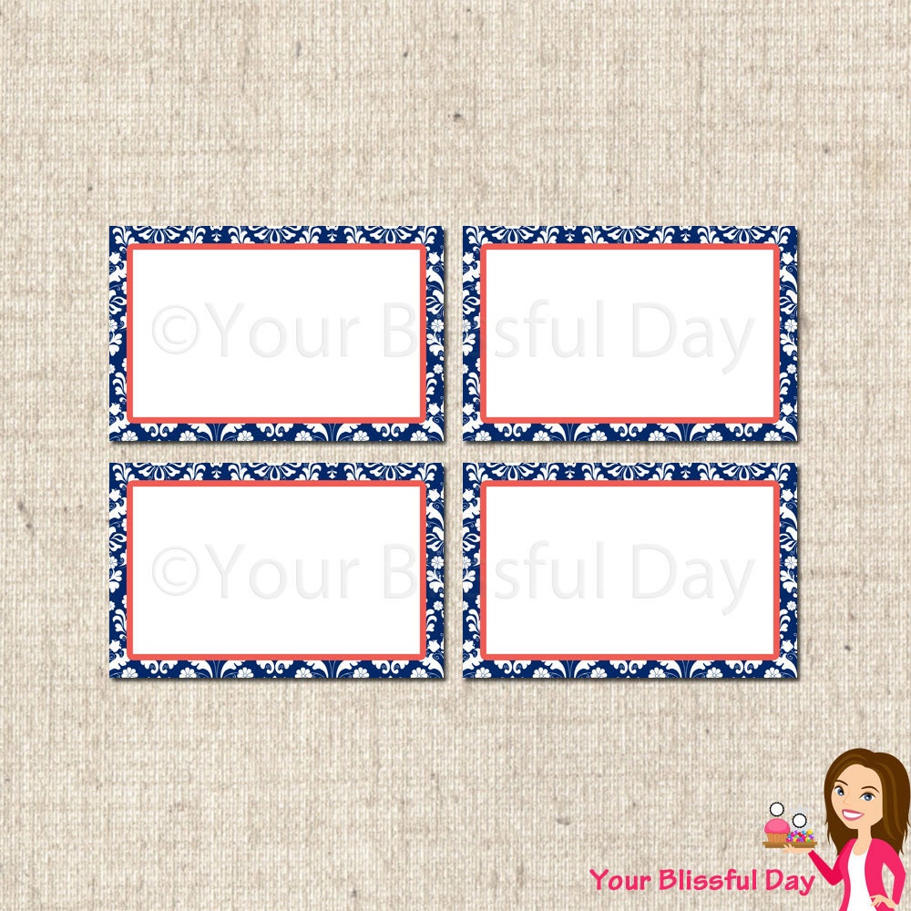 PRINTABLE Blue Damask Bridal Shower Label Tents Il_570xn