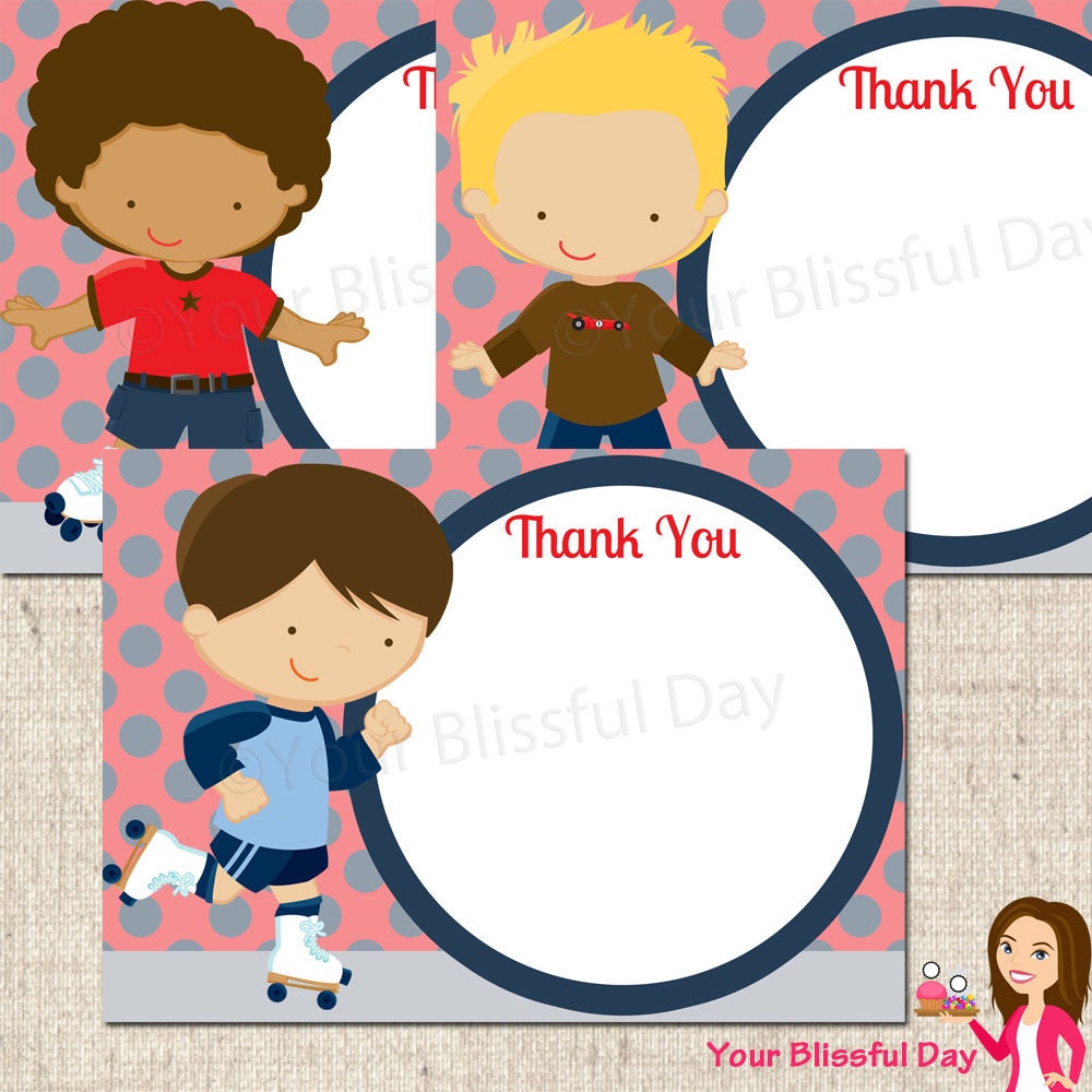 PRINTABLE Boy Roller Skating Thank You Cards (Character of your choice) Il_570xn