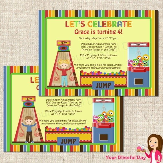 PRINTABLE Arcade Fun Party Invitation (Boy or Girl) Il_570xn