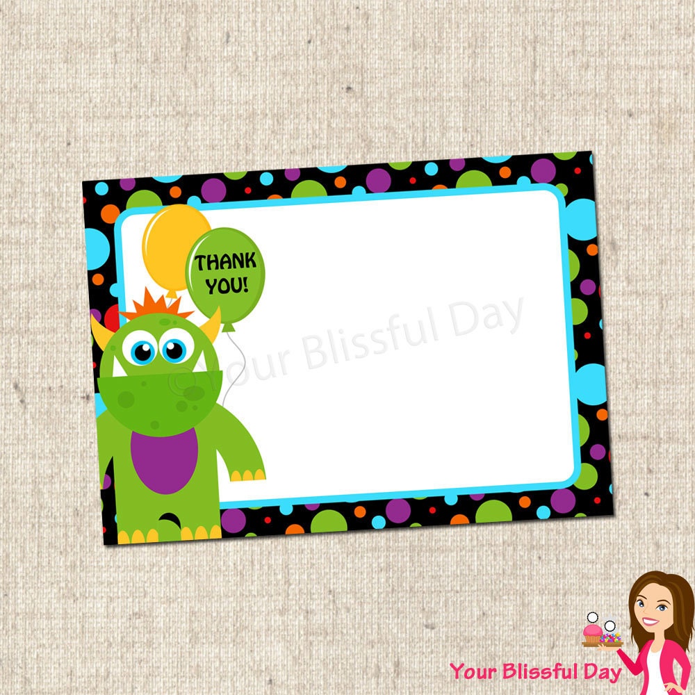 PRINTABLE Monster Party Thank You Cards Il_570xn