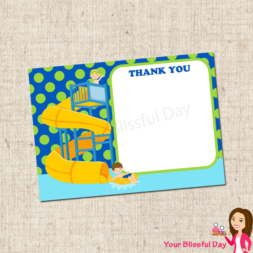 PRINTABLE Boy Waterpark Thank You Cards Il_570xn