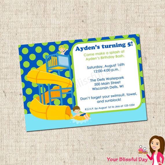 PRINTABLE Boy Waterpark Party Invitation Il_570xn