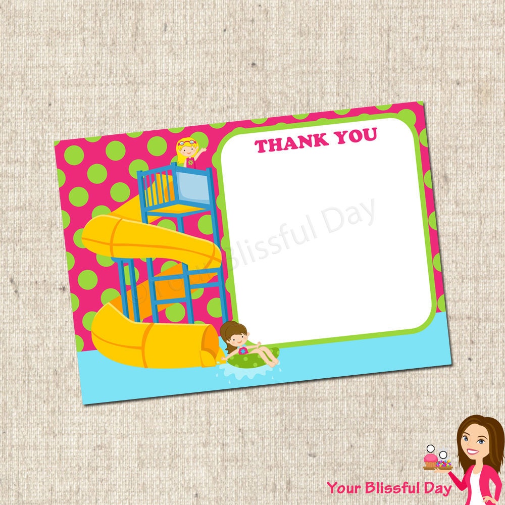 PRINTABLE Girl Waterpark Thank You Cards Il_570xn