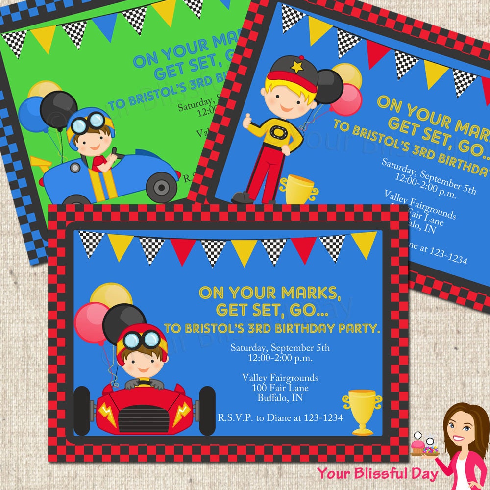 PRINTABLE Ready, Set, Go Boy Racecar Driver Party Invitation Il_570xn