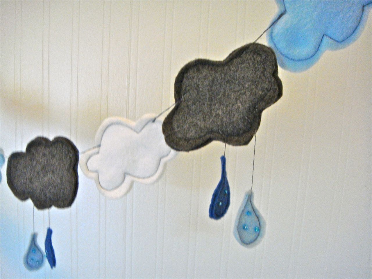 Rain Cloud Banner Blue White Gray Felt Children's Room Nursery Decor Baby Shower Banner