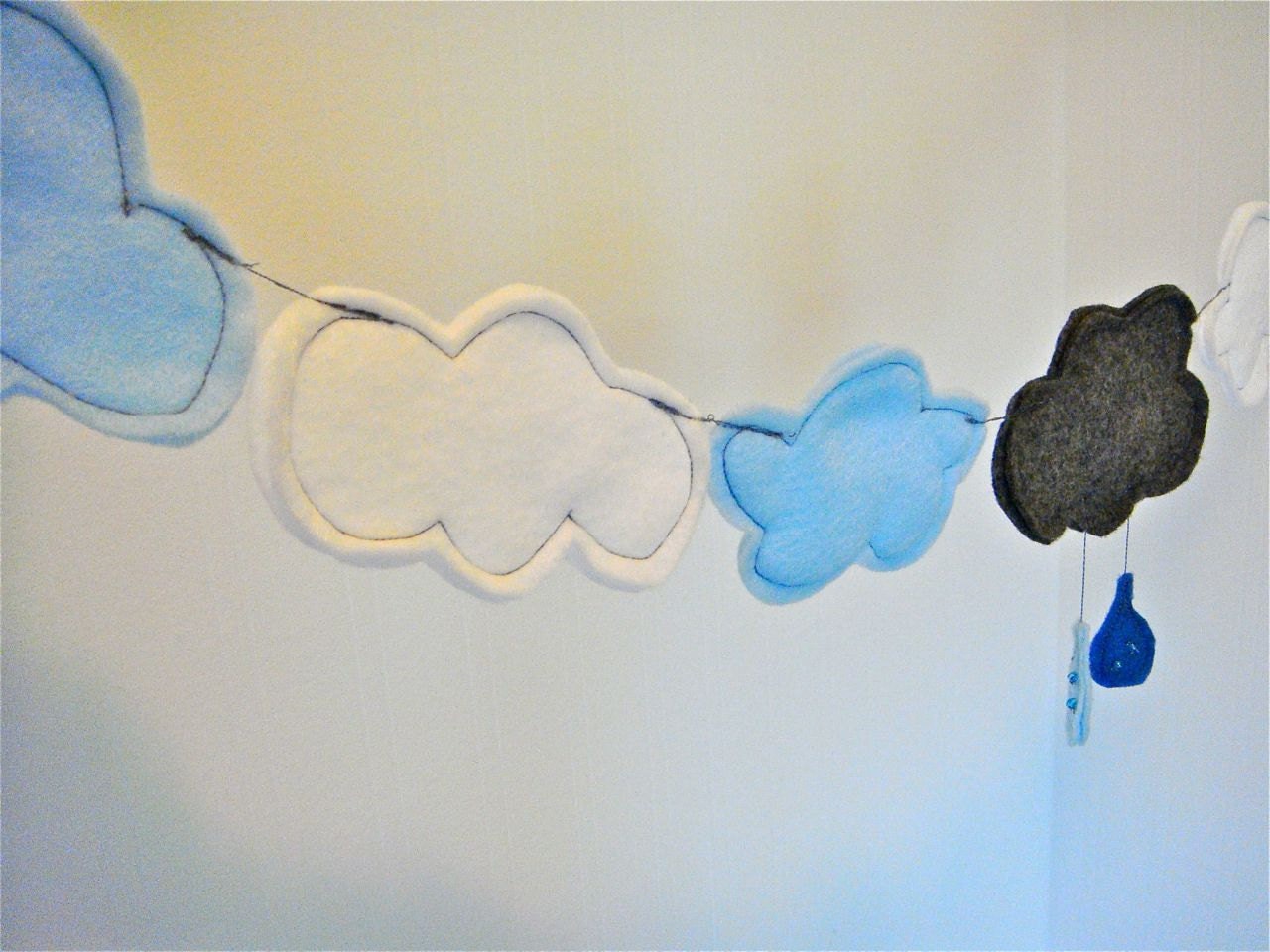 Rain Cloud Banner Blue White Gray Felt Children's Room Nursery Decor Baby Shower Banner