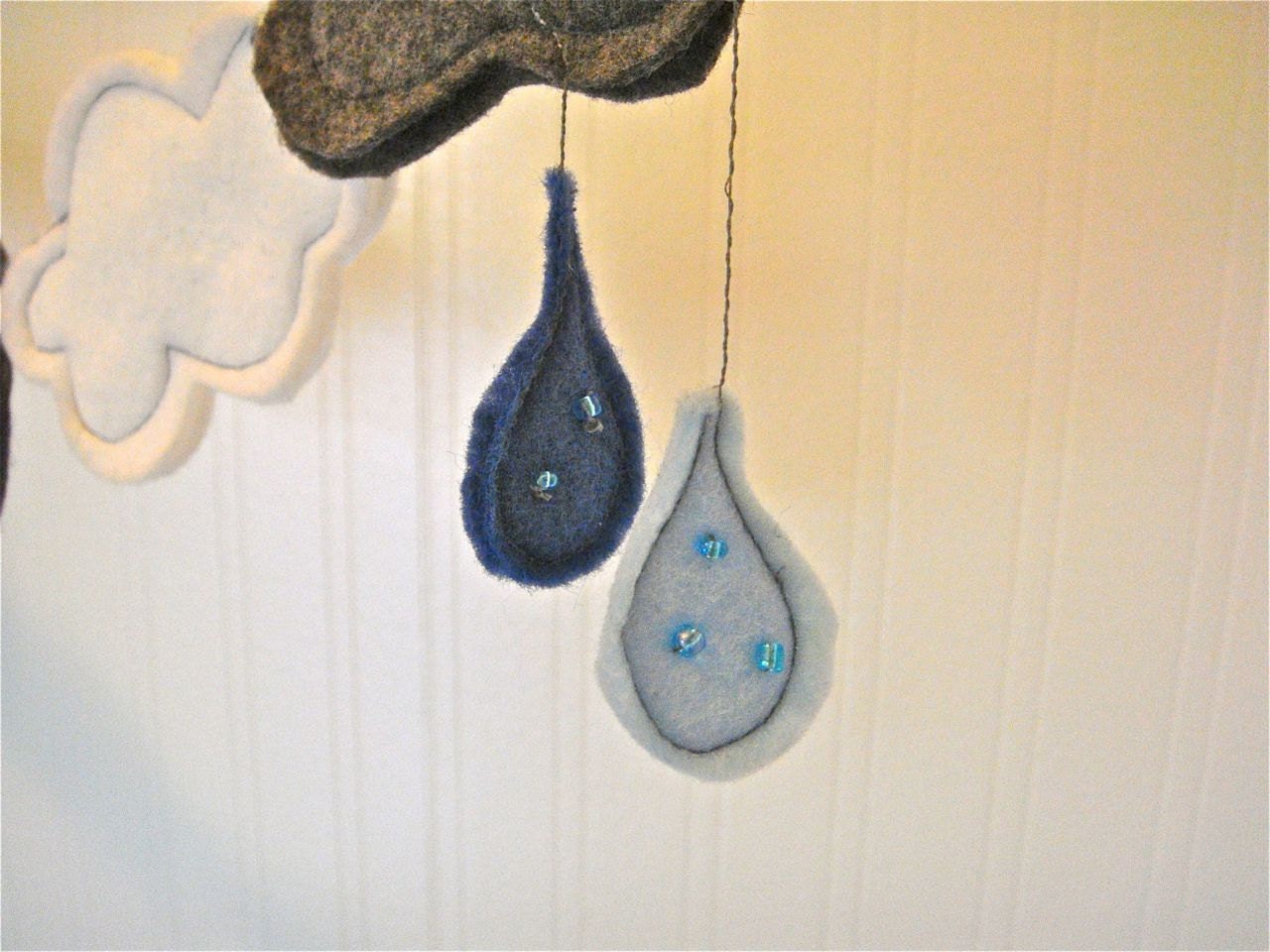 Rain Cloud Banner Blue White Gray Felt Children's Room Nursery Decor Baby Shower Banner