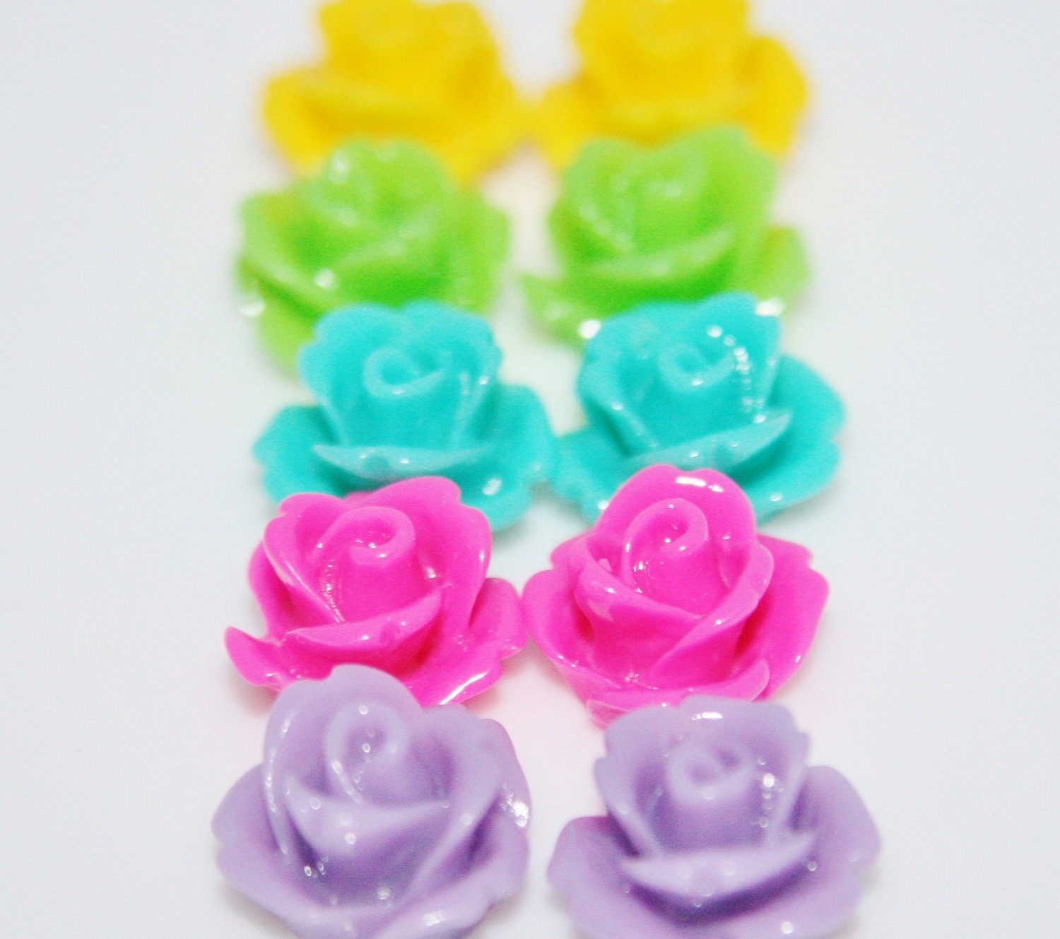 Fancy Summer Mix DIY 5 Pairs of Earrings 10 10mm Flower Cabochons and Earring Blanks and Backs