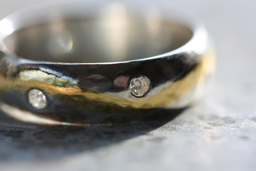 RING Custom Engagement Ring -  Handcrafted Silver and Gold with Diamonds - Made To Order