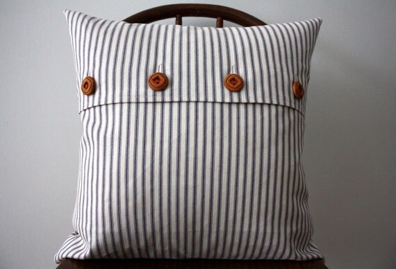 blue ticking stripe pillow cover by willaby on Etsy