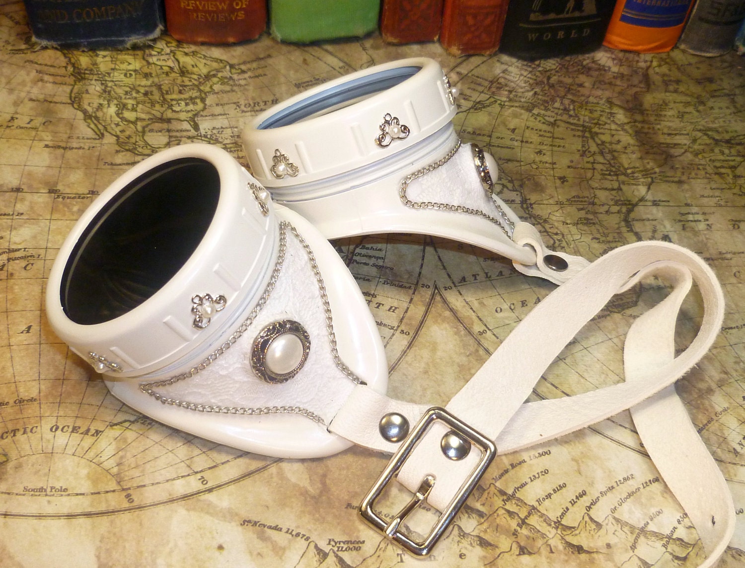 Steampunk white goggles Imperial Aristocrat lace & pearls G005