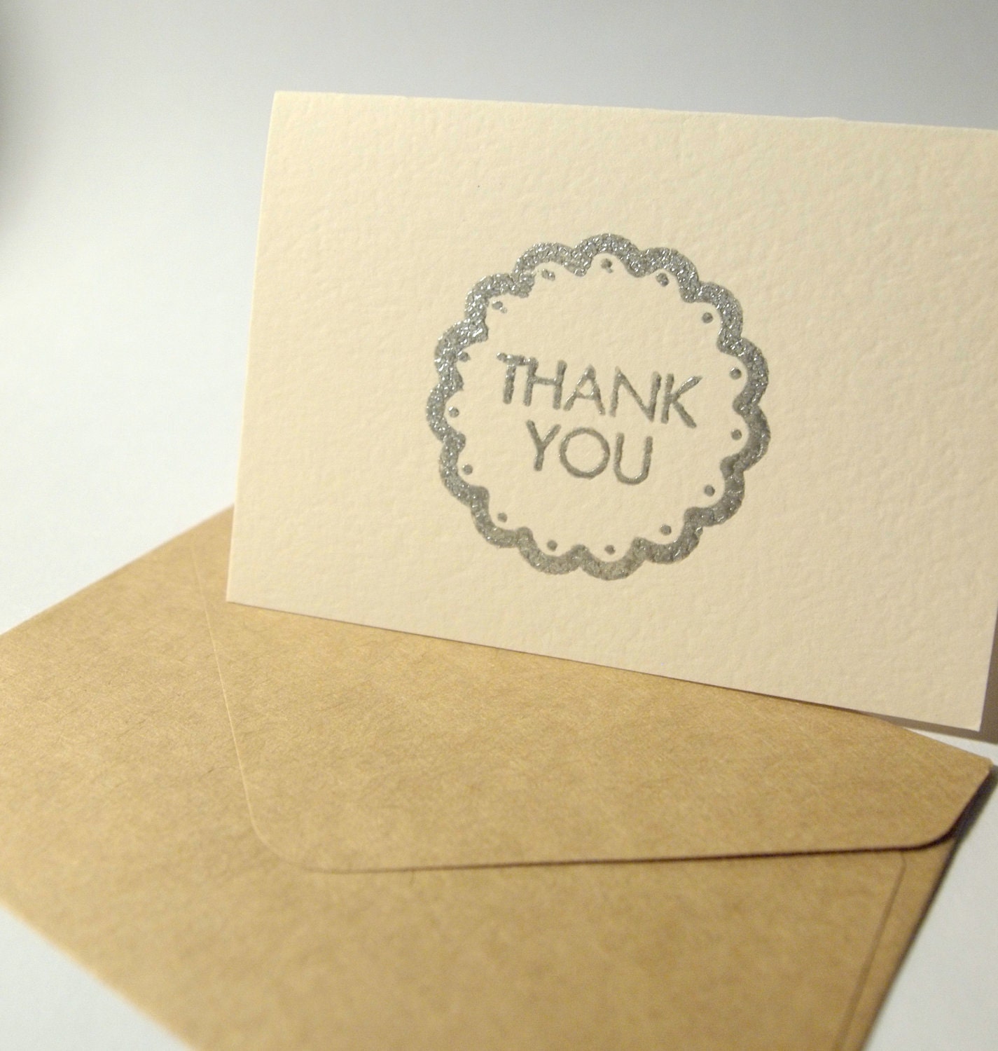 Silver color heat emboss thank you card set