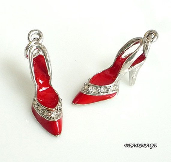 Red Enamel High Heel Shoe Charms, Rhinestones, Miniature shoes ...