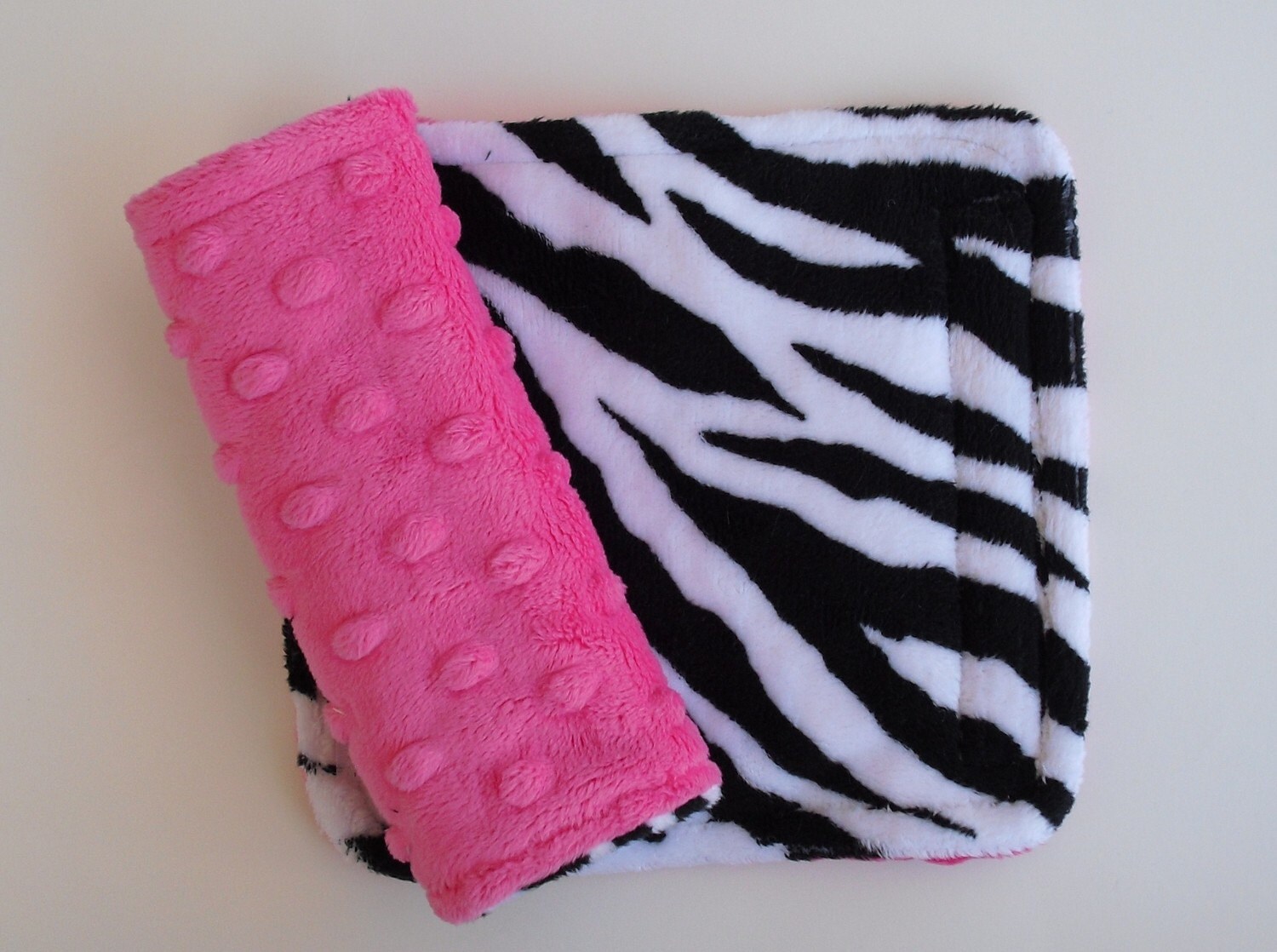 Car seat strap covers - Zebra and Hot Pink minky dot