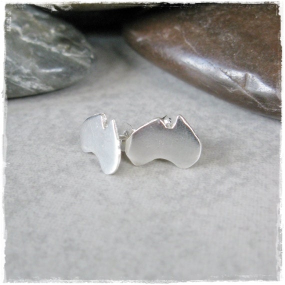 Fine Silver Australia Map Studs on Sterling Silver Posts by RMDJewellery on Etsy
