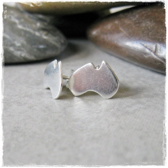 Fine Silver Australia Map Studs on Sterling Silver Posts by RMDJewellery on Etsy