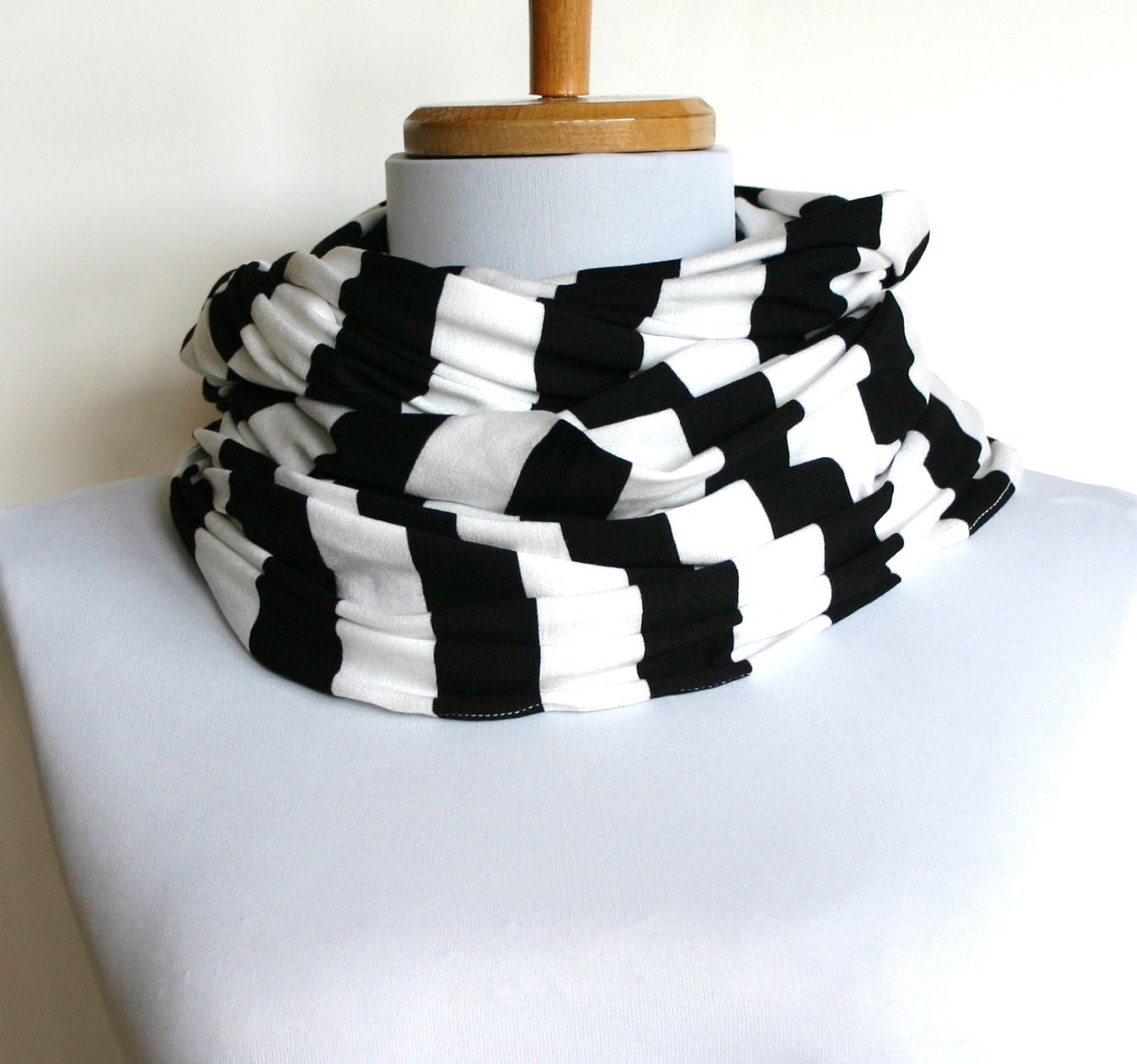 Infinity Scarf in Black and White Stripes Jersey, Loop Scarf, Eternity Scarf, Circle Scarf