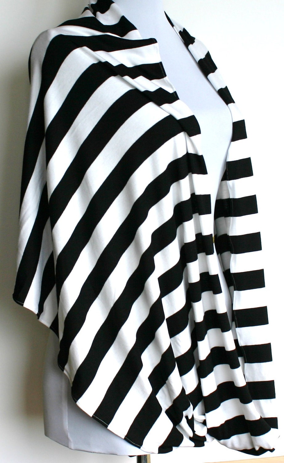 Infinity Scarf in Black and White Stripes Jersey, Loop Scarf, Eternity Scarf, Circle Scarf