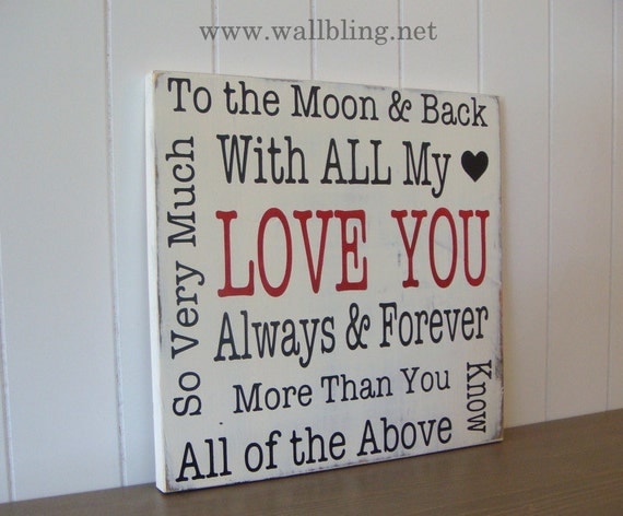 LOVE YOU Typography Word Art Sign  - Antique White