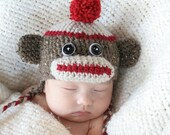 Cute Crochet Sock Monkey Hat (Newborn)