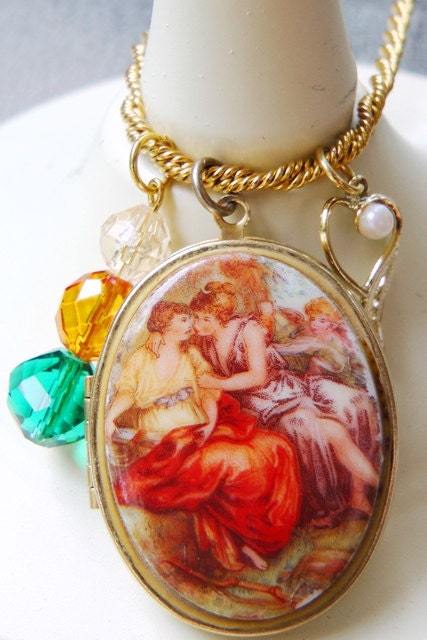 Vintage locket necklace, handmade one of a kind necklace with vintage locket, feminine, romantic, autumn colors, gift