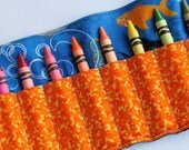 Children's Crayon Roll Up with Velcro or Ribbon Closure - Sharks and Orange Camoflauge