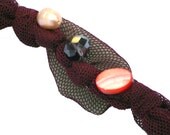Fabric burgundy necklace beaded with recycled shells and seaglass for her - one of a kind - OOAK