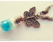 Moon Butterfly Glass Bottle Pendant , with glitter gel. CUSTOM COLOR. Glass vial necklace, glitter Bottle necklace, Cute Necklace